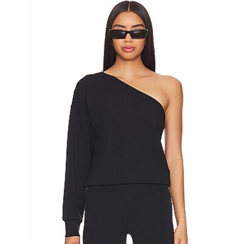 Spanx AirEssentials One Shoulder Top Sweatshirt‎ Very Black Travel Plus Size 2X